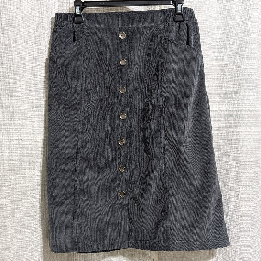 Allison Daley Corduroy Faux Button Front Skirt Knee Length Gray Size 10P